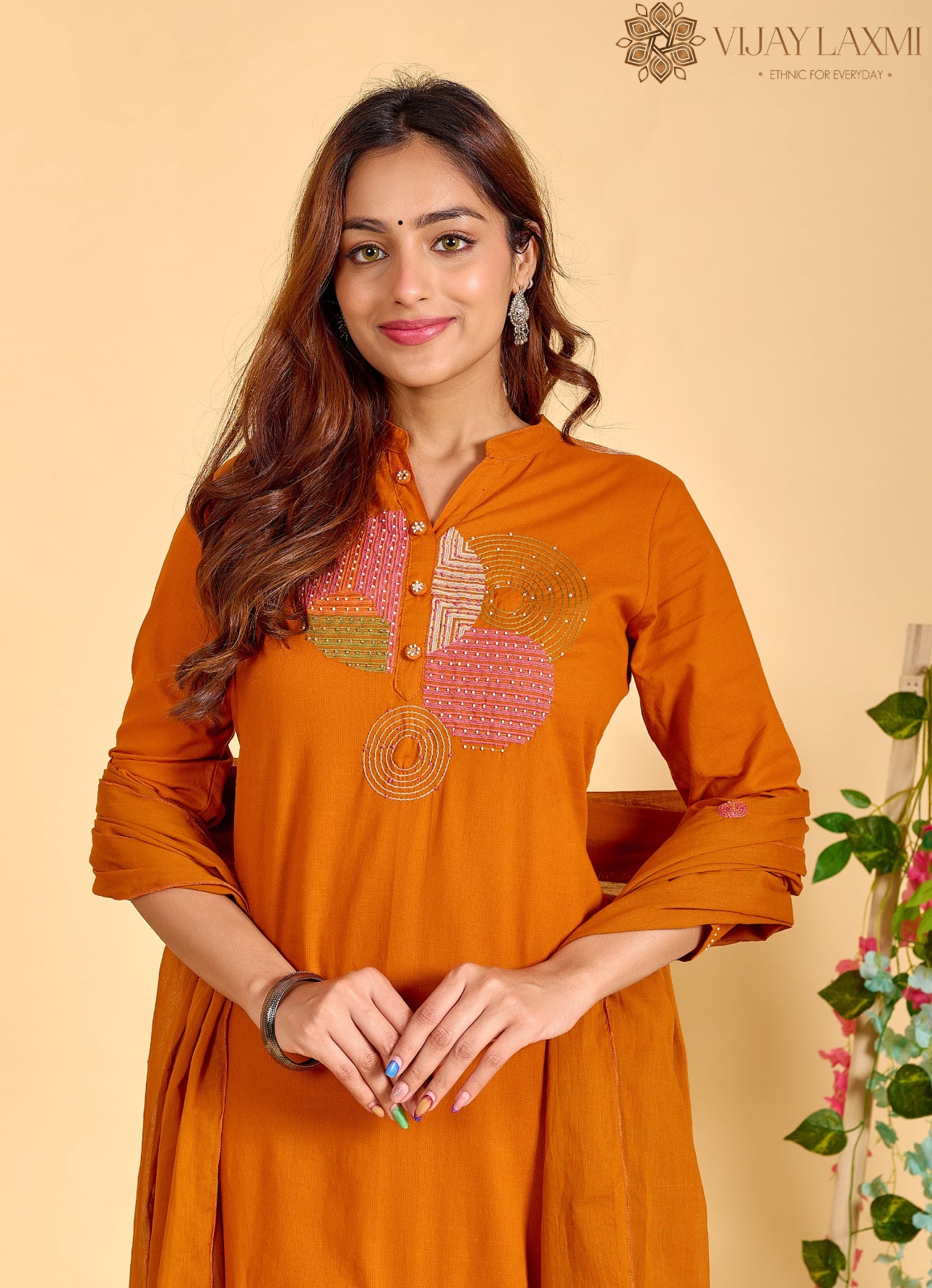 Orange Cotton Kurta Set for Women