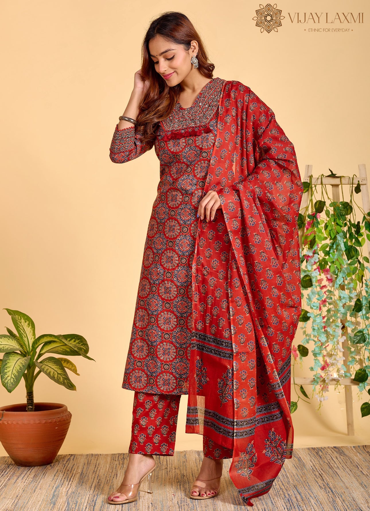 Ajrakh Printed Cotton Suit For Women