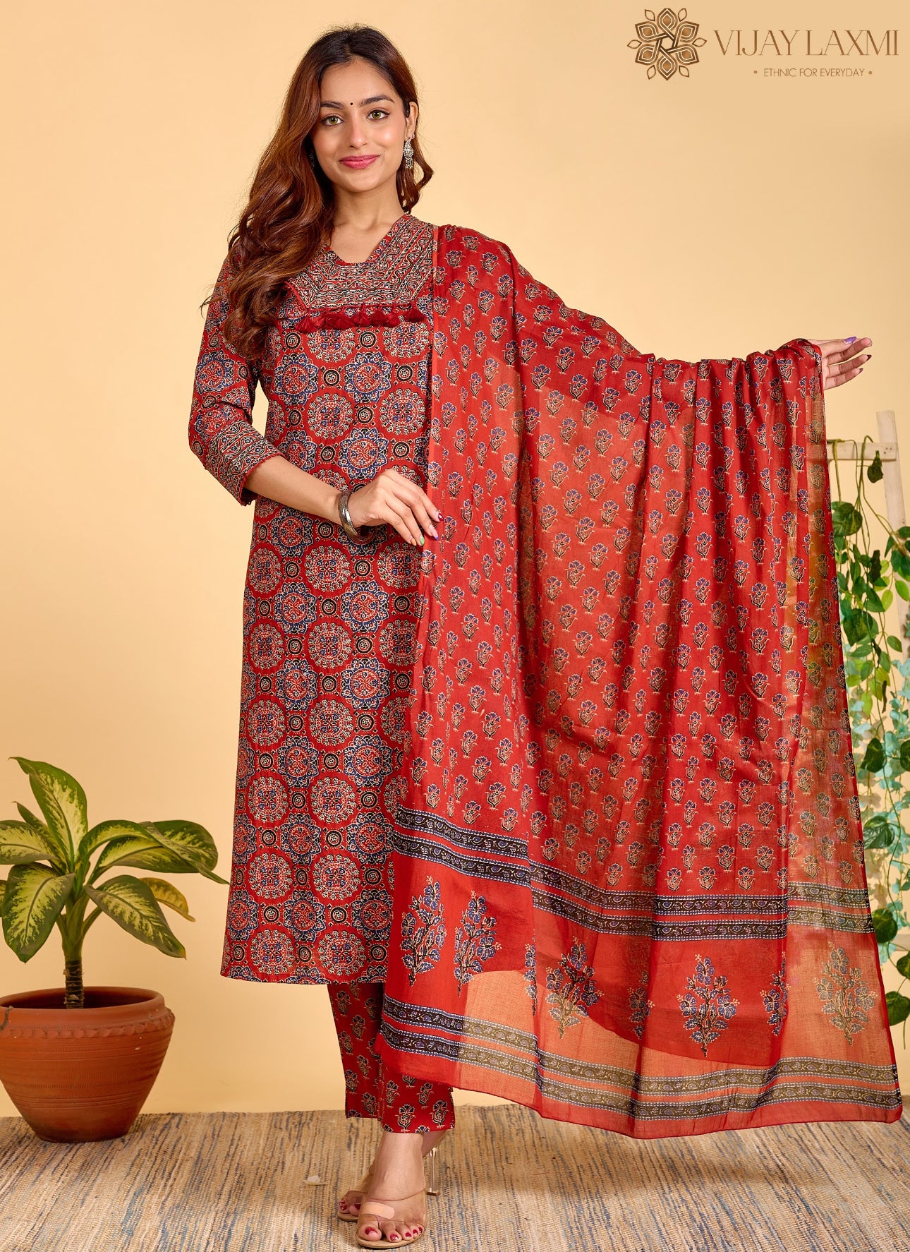 Ajrakh Printed Cotton Suit For Women