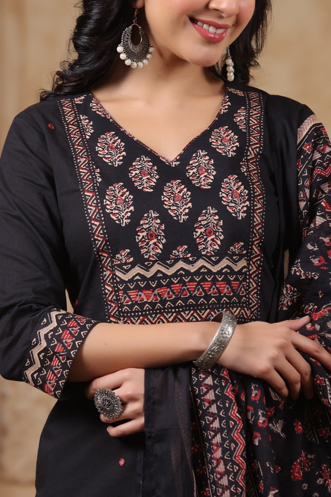 Ajrakh Printed Cotton Suit For Women