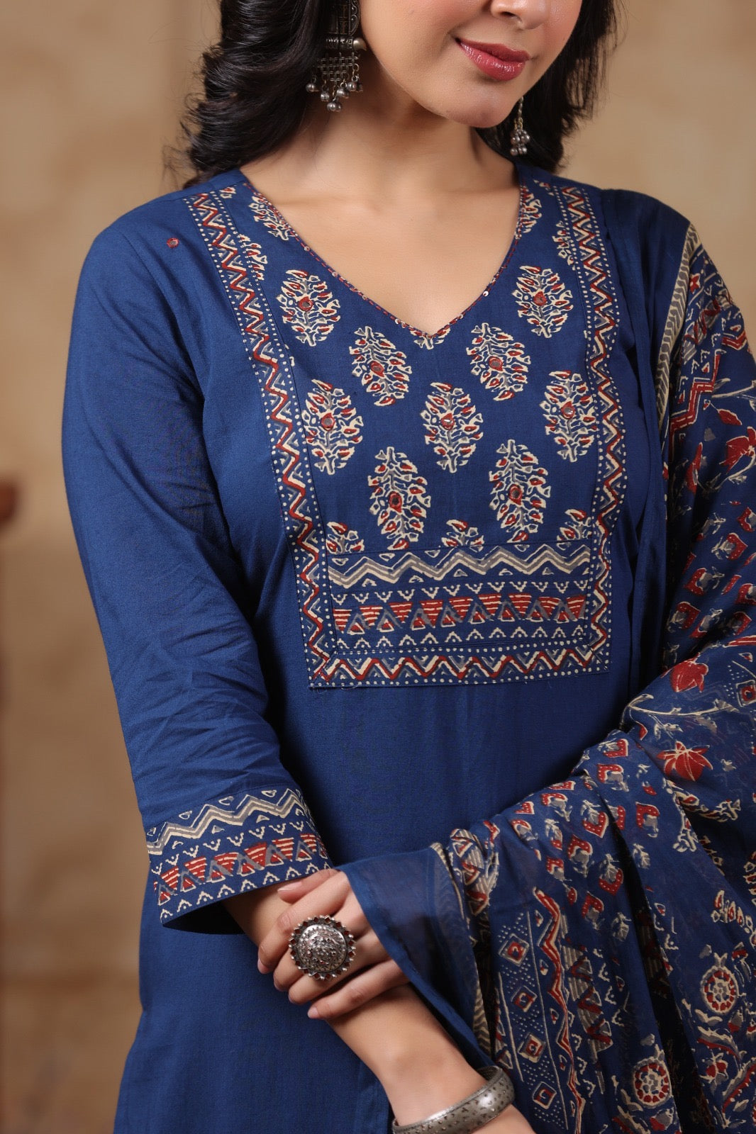 Ajrakh Printed Cotton Suit For Women