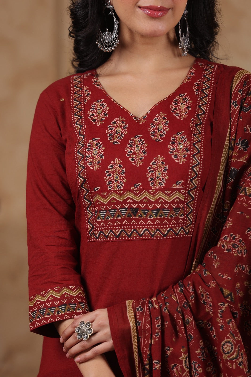 Ajrakh Printed Cotton Suit For Women