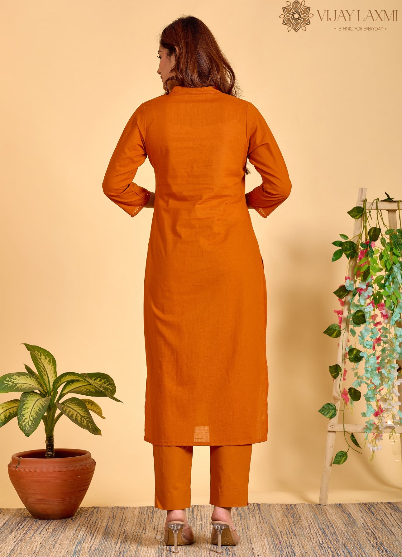 Orange Cotton Kurta Set for Women