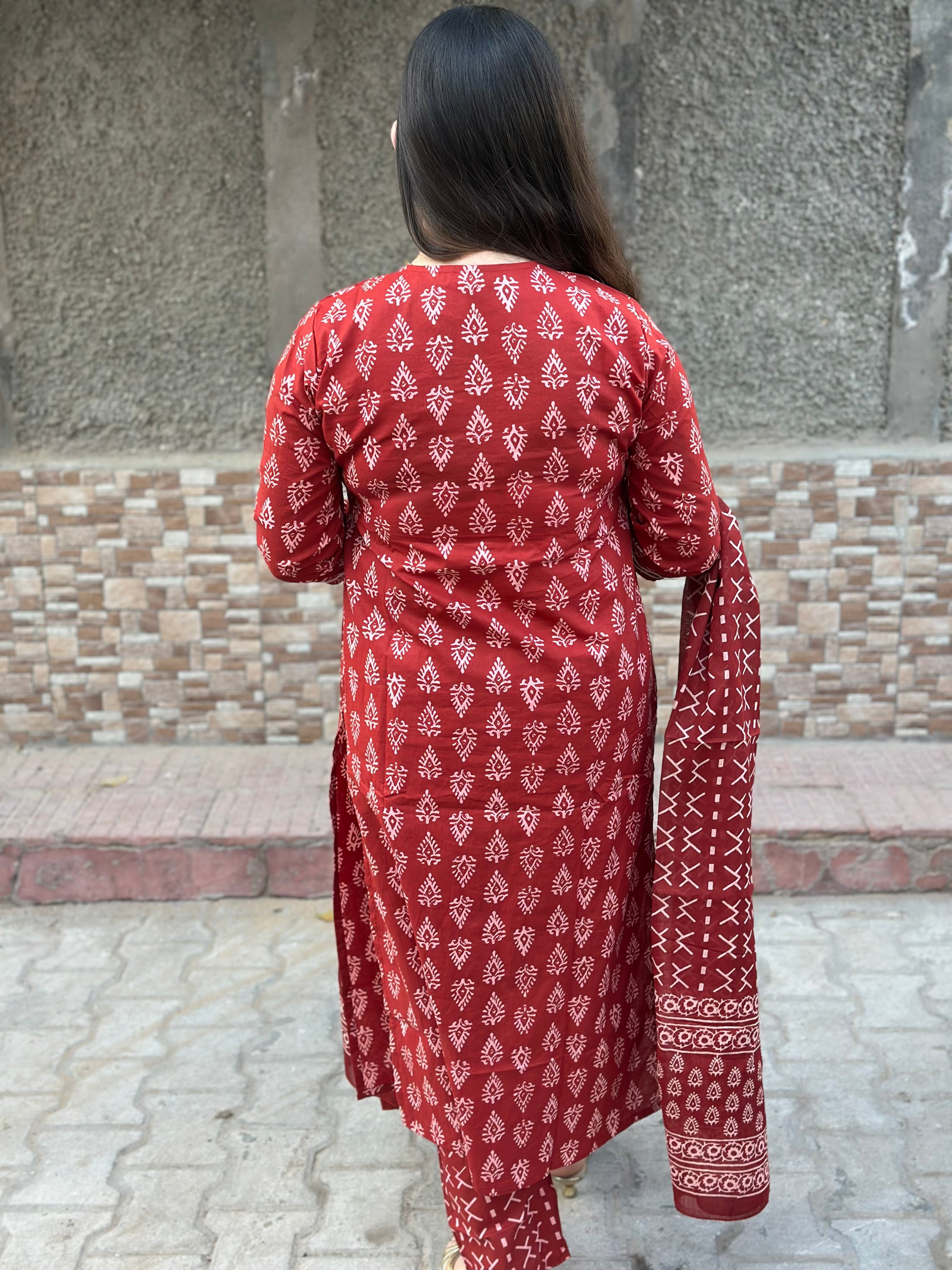 Red Bagru Cotton Suit