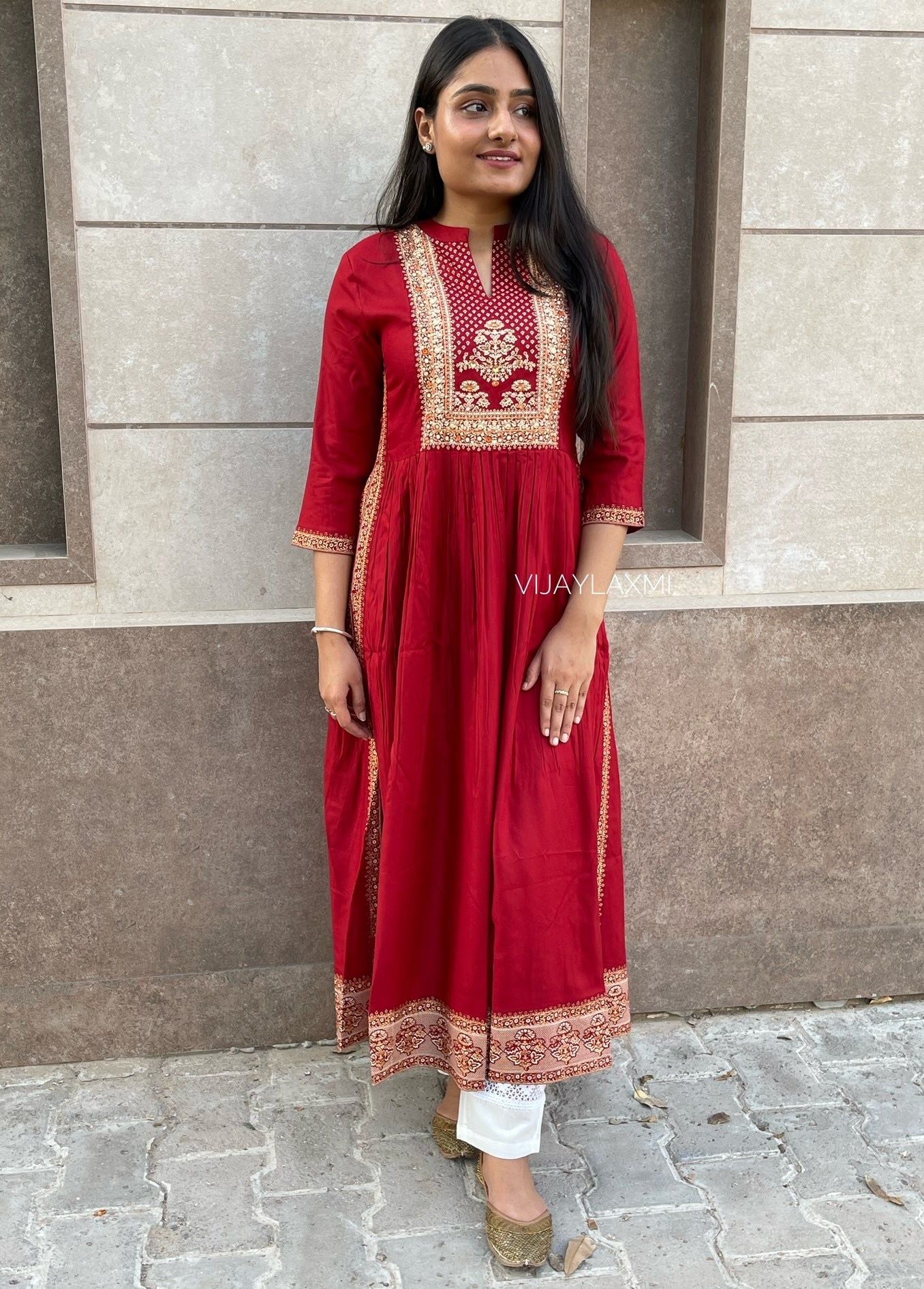 A-Line kurti RED D4 - Vijay Laxmi