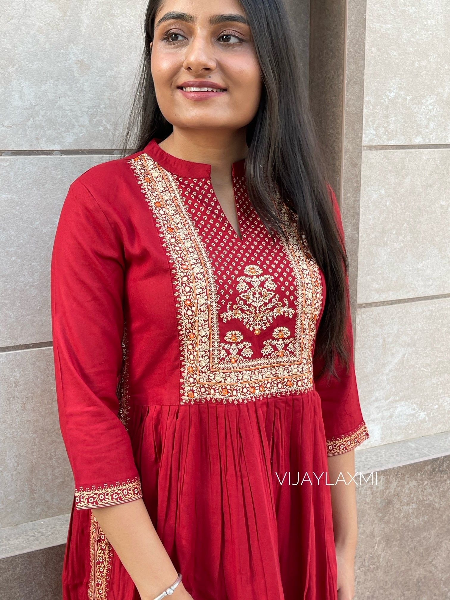 A-Line kurti RED D4 - Vijay Laxmi