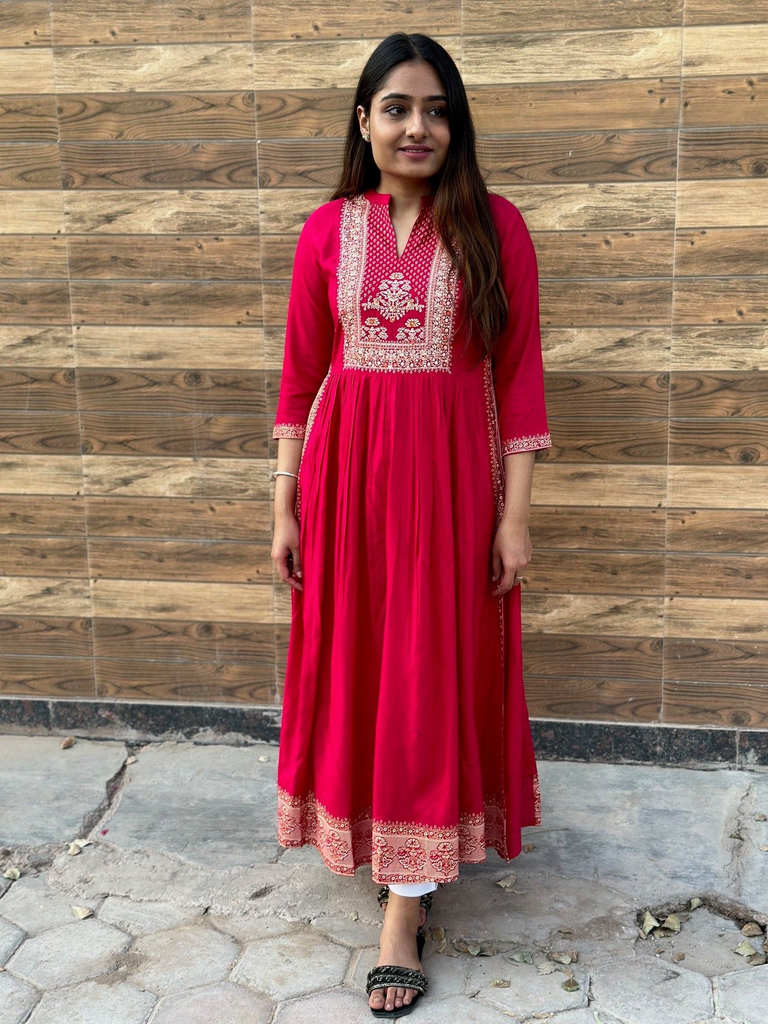 A-Line kurti pink  D4 - Vijay Laxmi