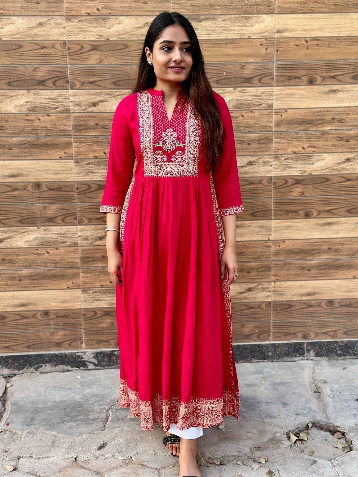 A-Line kurti pink  D4 - Vijay Laxmi