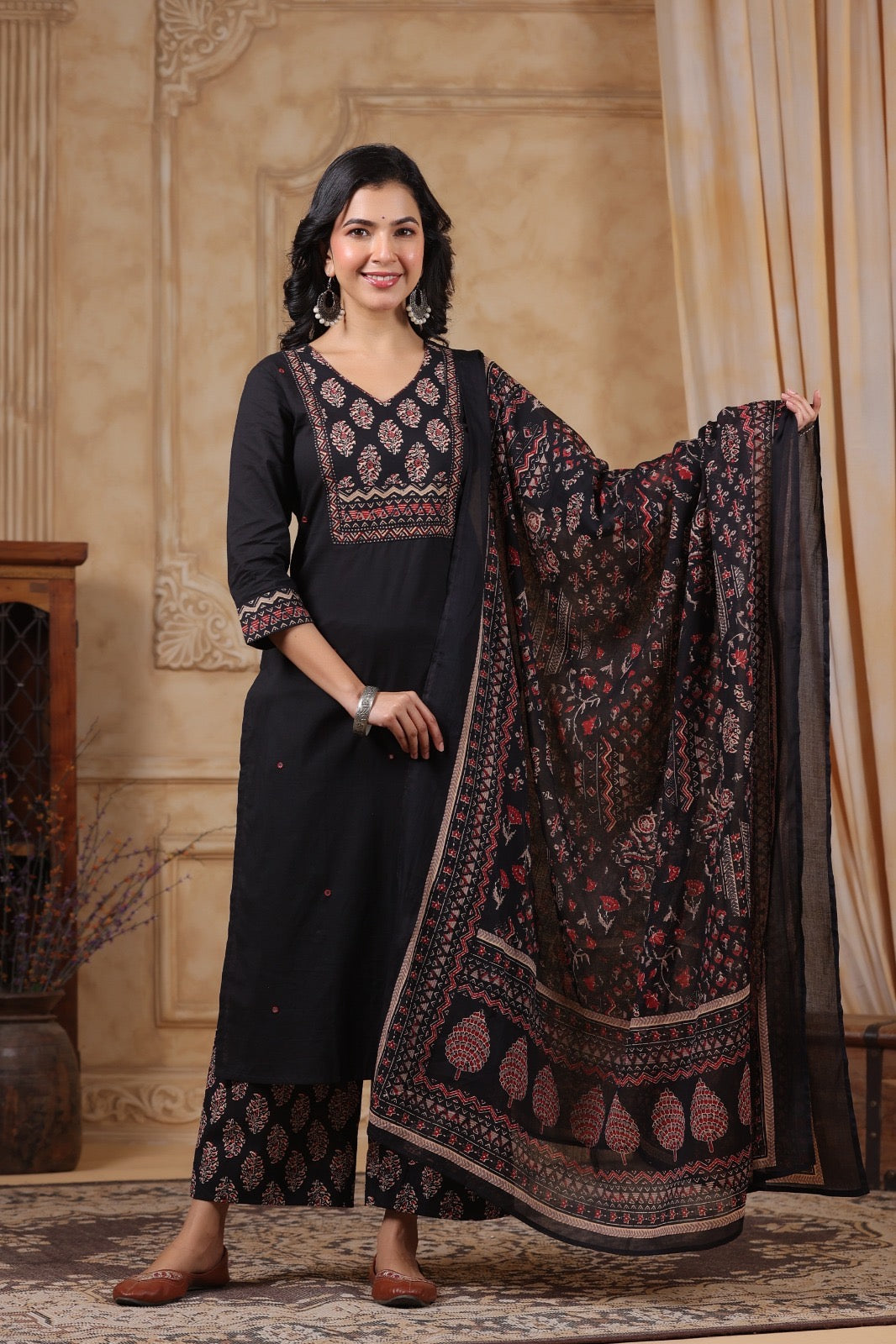 Ajrakh Printed Cotton Suit For Women