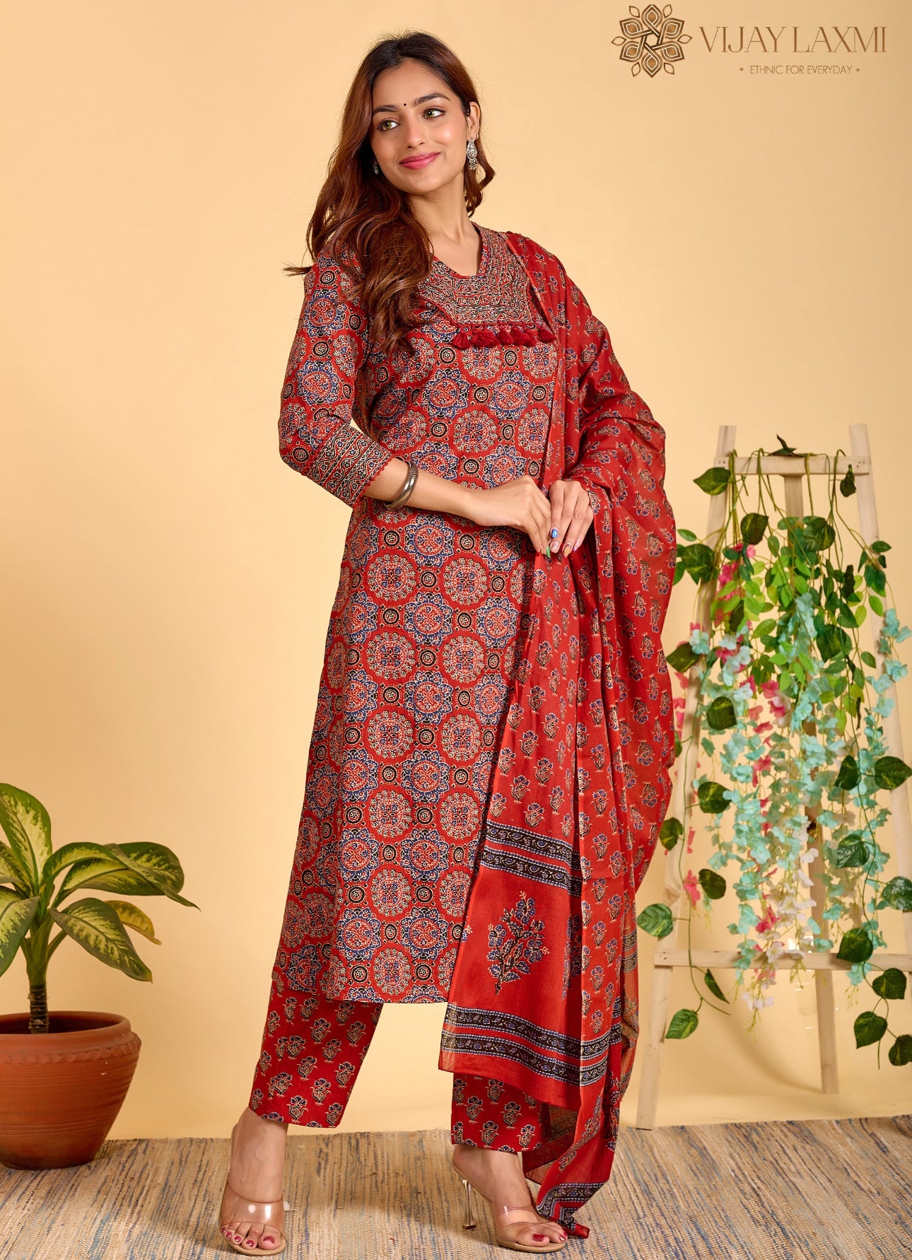 Ajrakh Printed Cotton Suit For Women