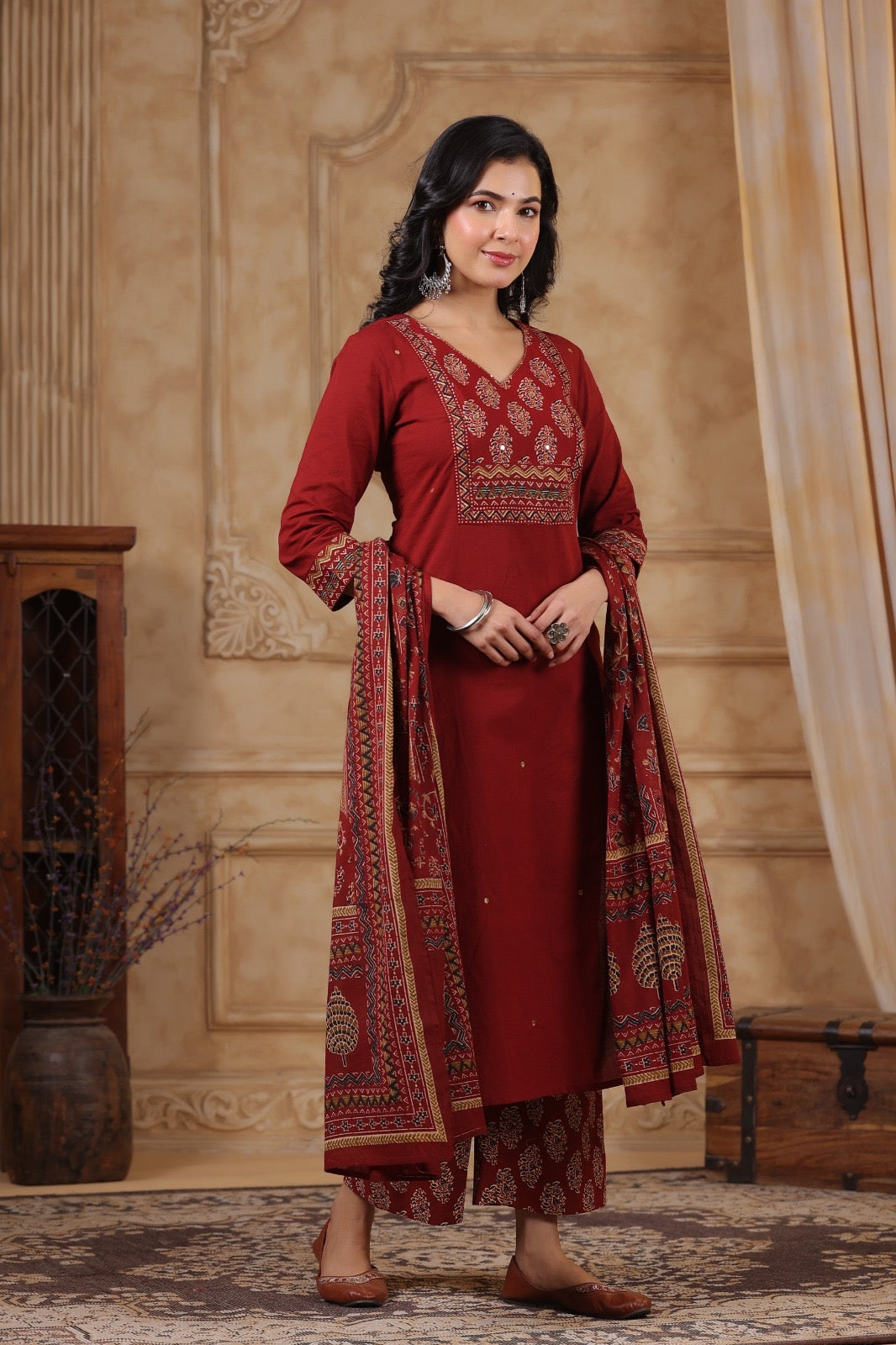 Ajrakh Printed Cotton Suit For Women