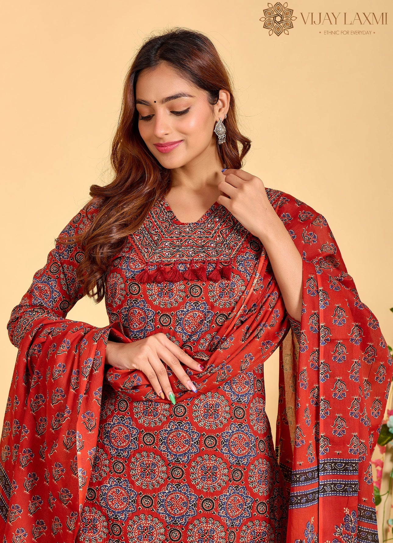 Ajrakh Printed Cotton Suit For Women