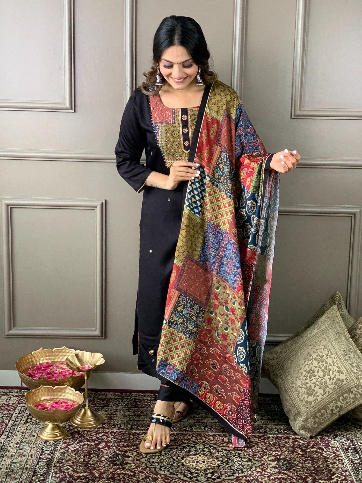 Phulkari Silk suit - Vijay Laxmi