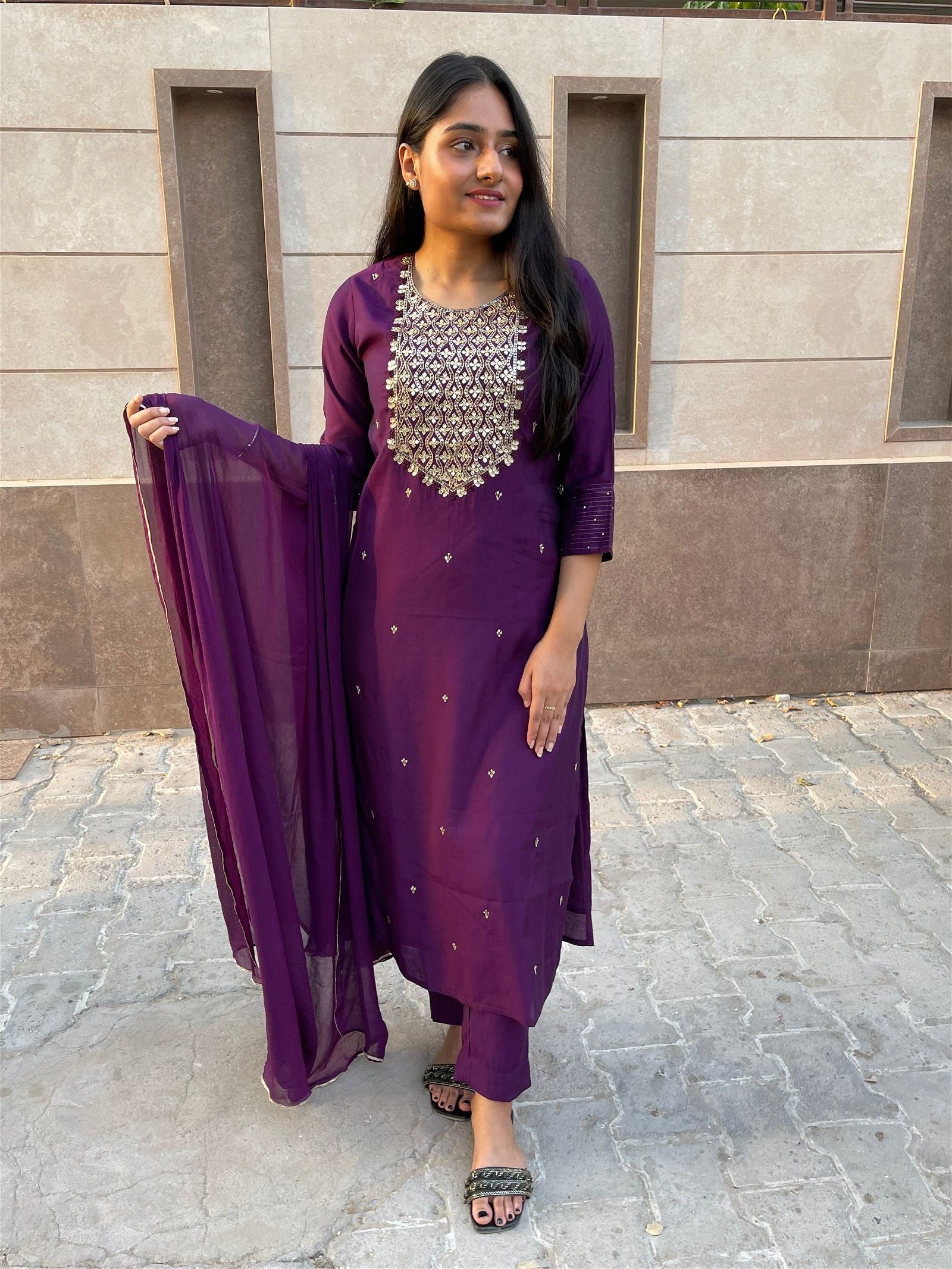 Purple modal silk suit - Vijay Laxmi