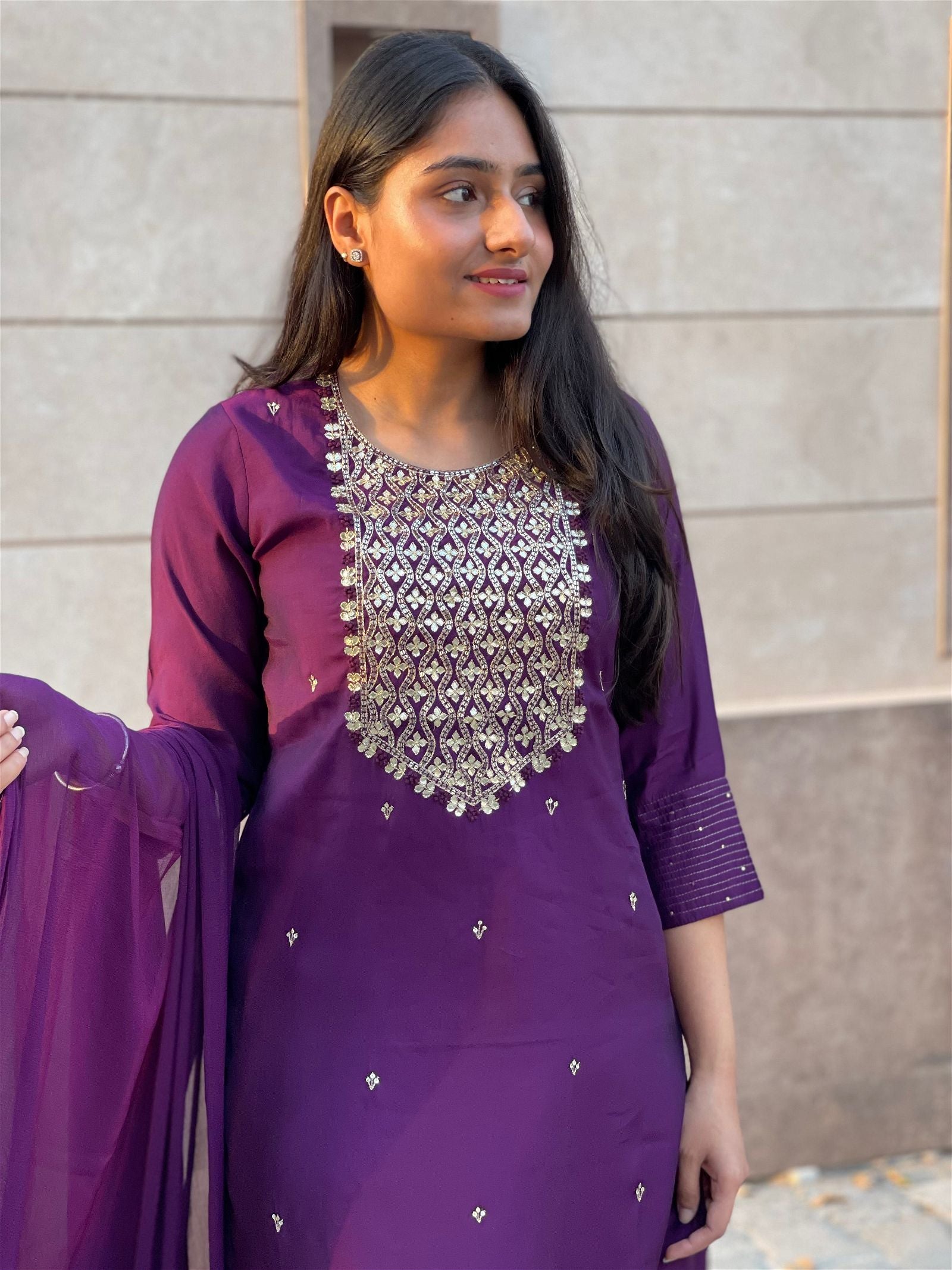 Purple modal silk suit - Vijay Laxmi