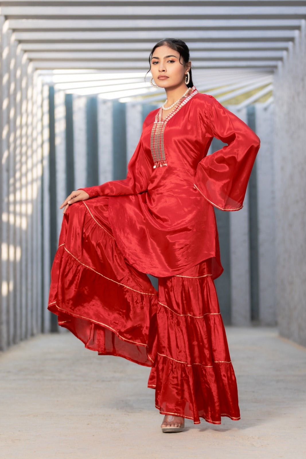 Red Gharara Dress